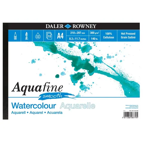 Blok do akwareli Daler-Rowney Aquafine Smooth - A4, 300 g, 12 ark.