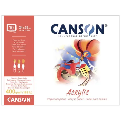 Blok do farb akrylowych Canson Acrylic - 24 x 32 cm, 400 g, 10 ark.