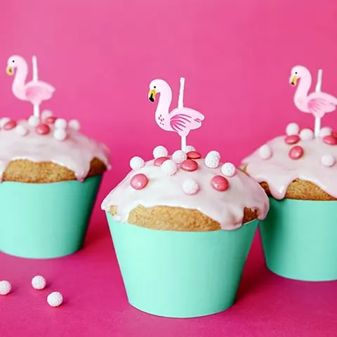 Świeczki urodzinowe 3cm PARTYDECO flamingi różowe 5szt.
