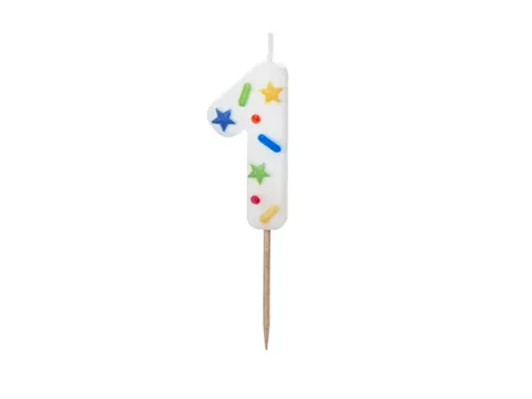 Świeczka urodzinowa Cyfra 1 biała konfetti 5.5 cm