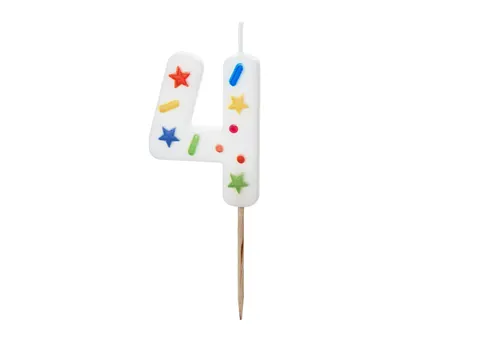 Świeczka urodzinowa Cyfra 4 biała konfetti 5.5 cm