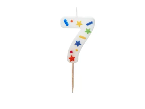 Świeczka urodzinowa Cyfra 7 biała konfetti 5.5 cm