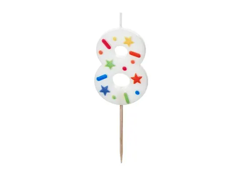 Świeczka urodzinowa Cyfra 8 biała konfetti 5.5 cm