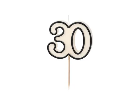 Świeczka urodzinowa liczba 30 5,5 cm biało-czarny