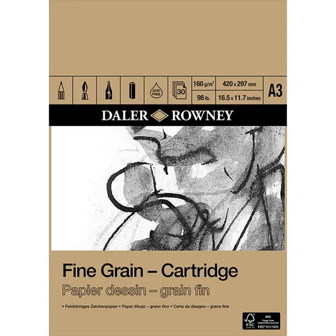 Blok do rysunku Daler-Rowney Fine Grain Cartidge - A3, 160 g, 30 ark.