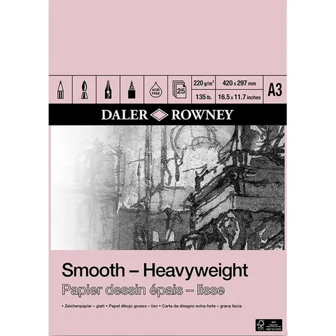Blok do rysunku Daler-Rowney Smooth Heavyweight - A3, 220 g, 25 ark.