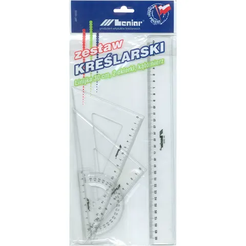 Zestaw 4-elementowy Leniar - linijka, ekierki, kątomierz
