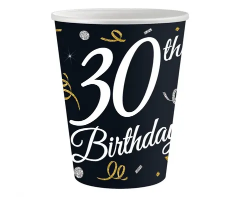 Kubeczki papierowe 30 Birthday 250 ml 6 szt