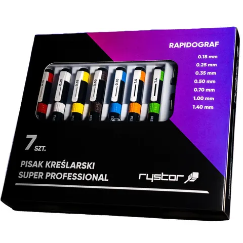 Rapidograf Rystor - zestaw - 7 szt. od 0,18 mm do 1,40 mm