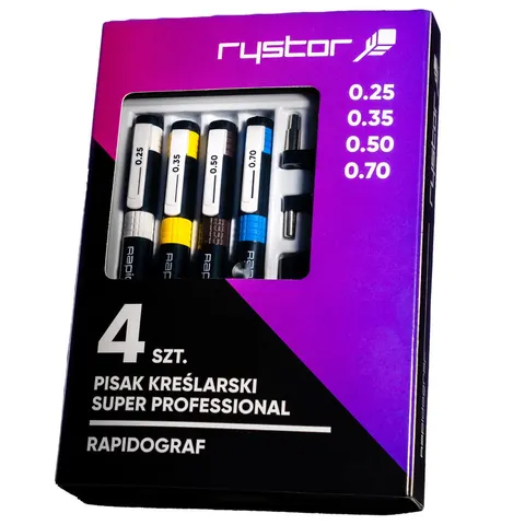 Rapidograf Rystor - zestaw - 4 szt. 0,25/0,35/0,50/0,70 mm