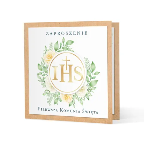 Zaproszenie na komunię IHS kraft 10szt.
