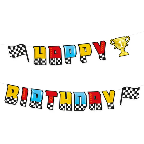 Baner Happy Birthday Wyścigówki 220x17cm