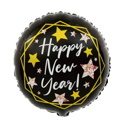 Balon foliowy okrągły Happy New Year czarny 45cm
