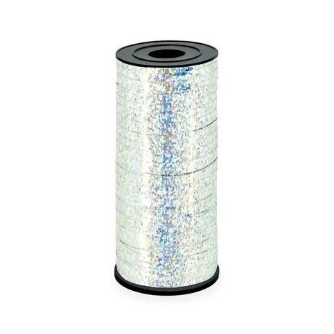 Wstążka plastikowa holograficzna brokatowa srebrna 92m
