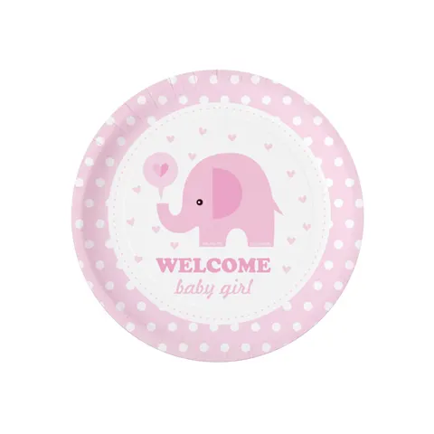 Talerzyk papierowy Baby Shower Słonik różowy 7cali 6szt.