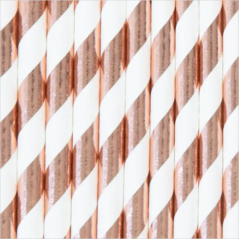 Słomki białe w paski rose gold 10szt.