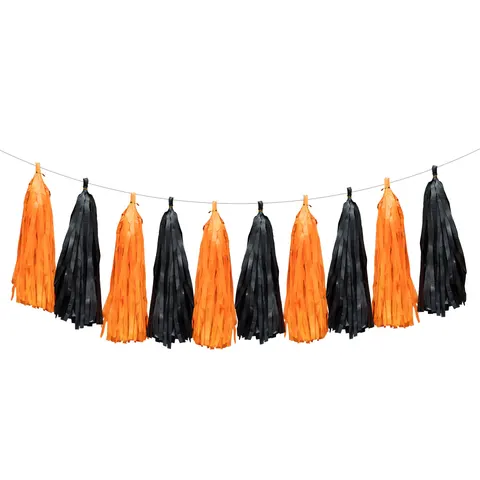Girlanda Halloween Frędzle czarno-pomarańczowa