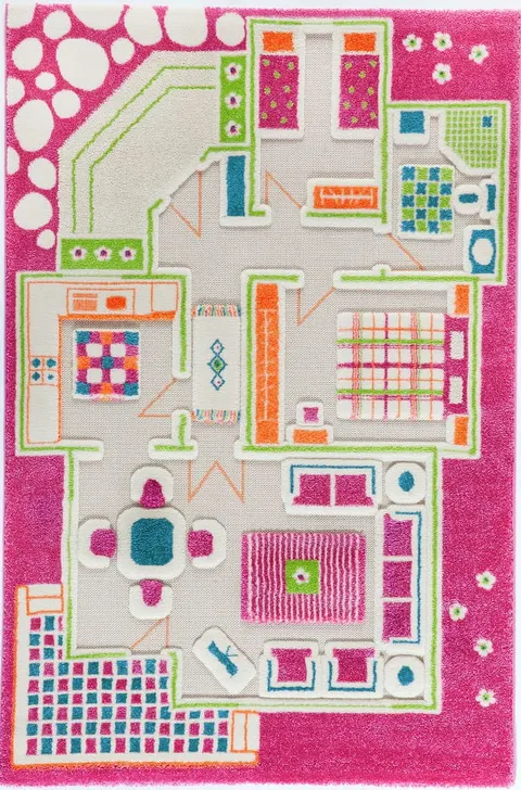 DOMEK DLA LALEK - Różowy Dywan 3D dla Dzieci IVI Carpets