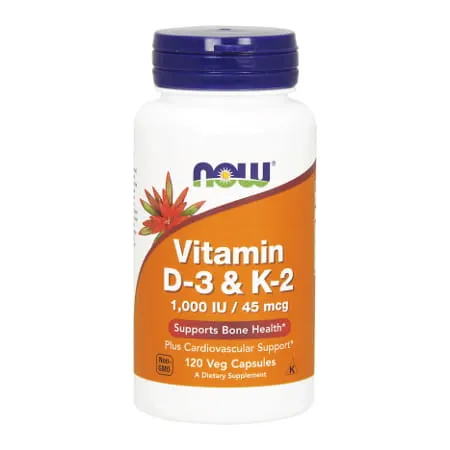NOW FOODS Witamina D3 1000 IU + K2 MK4 45 mcg (120 kaps.)