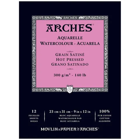 Blok do akwareli Arches Grain Satine - 23 x 31 cm, 300 g, 12 ark., 100% bawełny, hot pressed