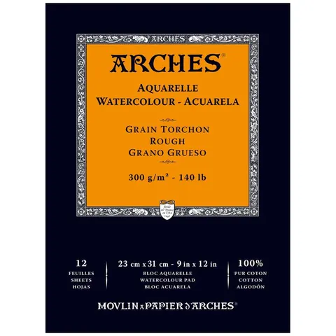 Blok do akwareli Arches Grain Torchon - 23 x 31 cm, 300 g, 12 ark., 100% bawełny, rough