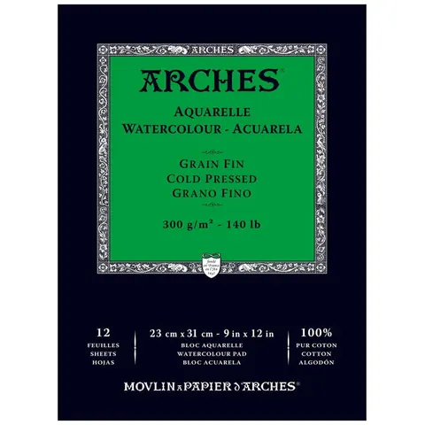Blok do akwareli Arches Grain Fin - 23 x 31 cm, 300 g, 12 ark., 100% bawełny, cold pressed
