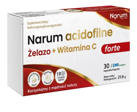 Narum Acidofilne Żelazo + witamina C 600mg, 30 caps