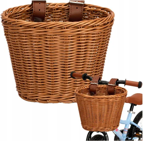 Koszyk rowerowy przedni na kierownicę pleciony rattanowy