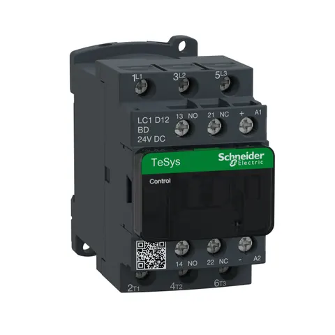 Stycznik mocy TeSys D AC3 12A 3P 1NO 1NC cewka 24VDC, LC1D12BD - Schneider