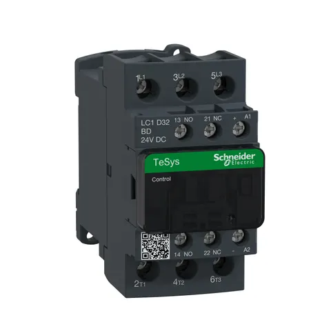 Stycznik mocy TeSys D AC3 32A 3P 1NO 1NC cewka 24VDC zaciski skrzynkowe, LC1D32BD - Schneider