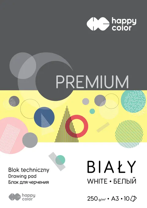 Blok techniczny PREMIUM biały A3, 250g, 10 ark, Happy Color