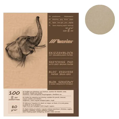 Blok szkicowy Leniar słoń Eco szary papier - A4, 80 g, 100 ark.