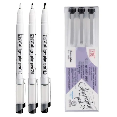 Kuretake ZIG Calligraphy Pen Oblique 1,2,3mm 3szt. 010 BLACK PC/3VBK