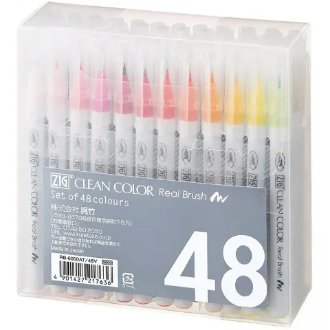 Kuretake Zig Clean Color Real Brush Zestaw 48 kolorów RB-6000AT/48V