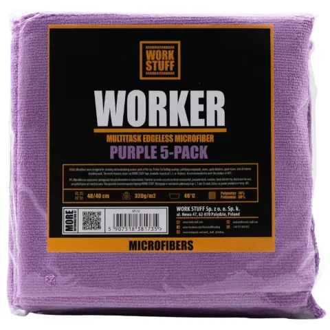 Work Stuff Worker Purple 5-pack – delikatna mikrofibra bez obszycia 40×40 cm, 320 gsm