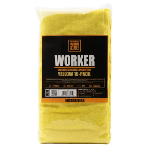 Work Stuff Worker Yellow 10-pack – delikatna mikrofibra bez obszycia 40×40 cm, 320 gsm