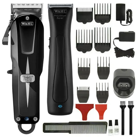 Wahl combo zestaw: maszynka super taper cordless black i trymer beret black