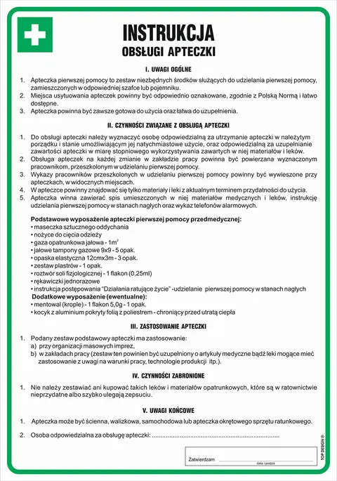 Instrukcja obsługi apteczki 245x350mm