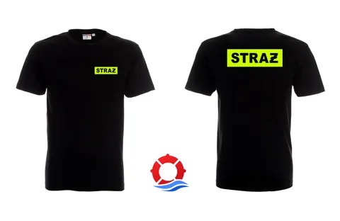 Koszulka czarna bawełniana Straż 2 fluo