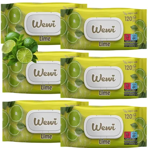 Chusteczki Nawilżane Wewi Lime 6x 120 szt. – odświeżający zapach limonki