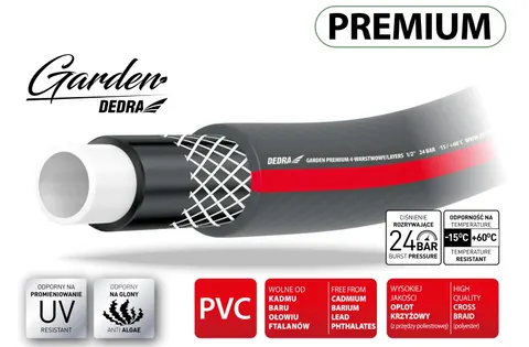 Wąż ogrodowy PREMIUM 1/2"x20m, 4 -warstwowy Dedra