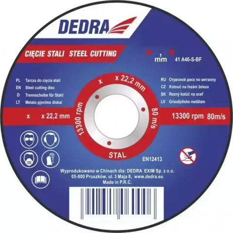 Tarcza do cięcia stali 115x1,0x22,2mm Dedra