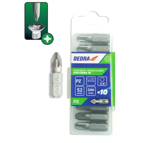 Końcówki wkrętakowe pozidriv PZ1 x 25mm 10szt bity Dedra