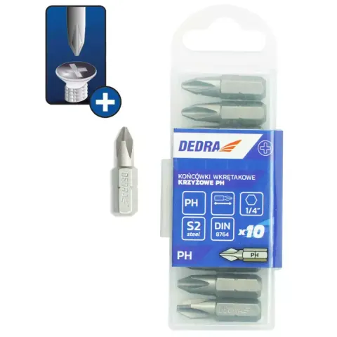 Końcówki wkrętakowe Philips PH2 x 25mm 10szt bity Dedra