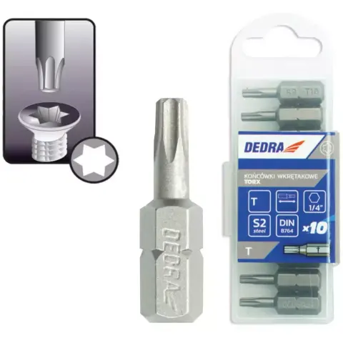 Końcówki wkrętakowe Torx T20 x 25mm 10szt bity Dedra