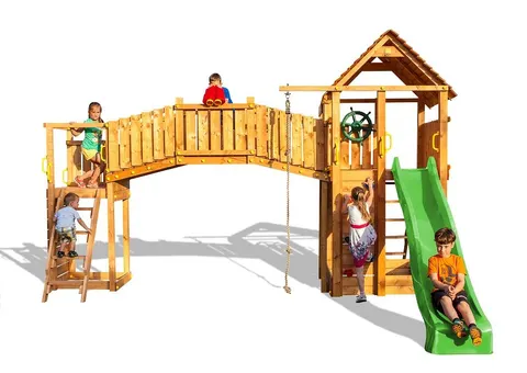 Drewniany plac zabaw z pomostem Rainbow Fortress Tip
