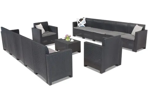 Komplet mebli z technorattanu Nebraska Coffee Max 12 antracytowy Bica