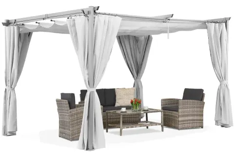 Biała pergola tarasowa La Palma 3x3m z zasłonami Garden Point