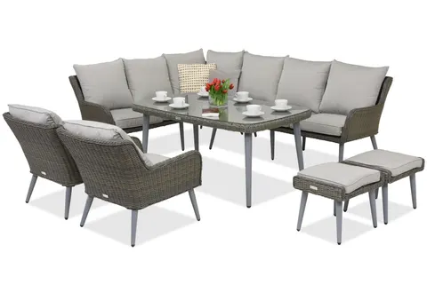 Meble ogrodowe Bilbao Comida 7 + 2 pufy Garden Point szare