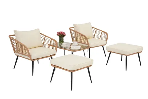 Zestaw technorattanowy Malta Terrace beżowy z pufami Garden Point